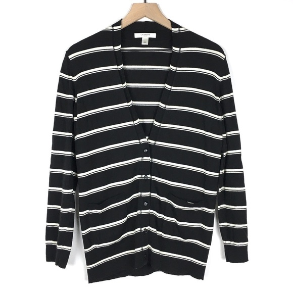 LIZ CLAIBORNE Cardigan Sweater Striped Classic Capsule Minimalist Classic Medium - Picture 1 of 8